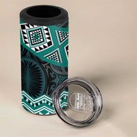 New Zealand Aotearoa 4 in 1 Can Cooler Tumbler Turquoise Taniko Art Maori Pattern