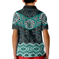New Zealand Aotearoa Kid Polo Shirt Turquoise Taniko Art Maori Pattern