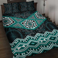 New Zealand Aotearoa Quilt Bed Set Turquoise Taniko Art Maori Pattern