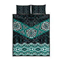 New Zealand Aotearoa Quilt Bed Set Turquoise Taniko Art Maori Pattern