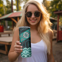 New Zealand Aotearoa Skinny Tumbler Turquoise Taniko Art Maori Pattern