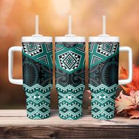 New Zealand Aotearoa Tumbler With Handle Turquoise Taniko Art Maori Pattern