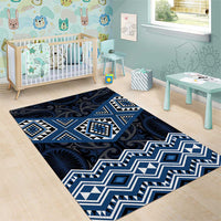 New Zealand Aotearoa Area Rug Blue Taniko Art Maori Pattern