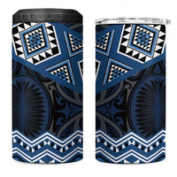 New Zealand Aotearoa 4 in 1 Can Cooler Tumbler Blue Taniko Art Maori Pattern