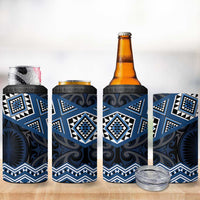 New Zealand Aotearoa 4 in 1 Can Cooler Tumbler Blue Taniko Art Maori Pattern