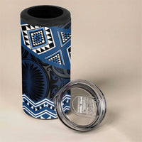 New Zealand Aotearoa 4 in 1 Can Cooler Tumbler Blue Taniko Art Maori Pattern