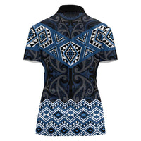 New Zealand Aotearoa Women Polo Shirt Blue Taniko Art Maori Pattern