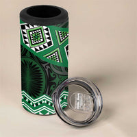 New Zealand Aotearoa 4 in 1 Can Cooler Tumbler Green Taniko Art Maori Pattern