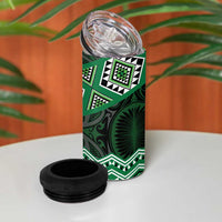 New Zealand Aotearoa 4 in 1 Can Cooler Tumbler Green Taniko Art Maori Pattern