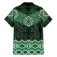 New Zealand Aotearoa Family Matching Short Sleeve Bodycon Dress and Hawaiian Shirt Green Taniko Art Maori Pattern