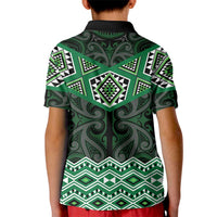 New Zealand Aotearoa Kid Polo Shirt Green Taniko Art Maori Pattern