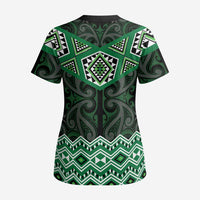 New Zealand Aotearoa Scrub Top Green Taniko Art Maori Pattern - Polynesian Pride