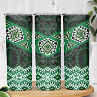 New Zealand Aotearoa Skinny Tumbler Green Taniko Art Maori Pattern