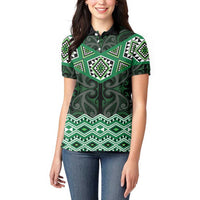 New Zealand Aotearoa Women Polo Shirt Green Taniko Art Maori Pattern