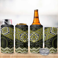 New Zealand Aotearoa 4 in 1 Can Cooler Tumbler Yellow Taniko Art Maori Pattern