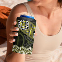 New Zealand Aotearoa 4 in 1 Can Cooler Tumbler Yellow Taniko Art Maori Pattern