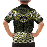New Zealand Aotearoa Family Matching Mermaid Dress and Hawaiian Shirt Yellow Taniko Art Maori Pattern