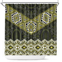 New Zealand Aotearoa Shower Curtain Yellow Taniko Art Maori Pattern