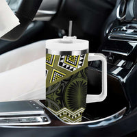 New Zealand Aotearoa Tumbler With Handle Yellow Taniko Art Maori Pattern