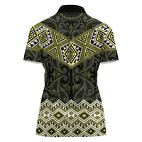 New Zealand Aotearoa Women Polo Shirt Yellow Taniko Art Maori Pattern