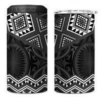 New Zealand Aotearoa 4 in 1 Can Cooler Tumbler Black Taniko Art Maori Pattern