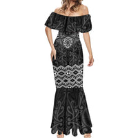 New Zealand Aotearoa Mermaid Dress Black Taniko Art Maori Pattern