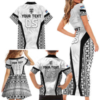 Custom Fiji 2026 Rugby Family Matching Short Sleeve Bodycon Dress and Hawaiian Shirt Fijian Tapa Pattern