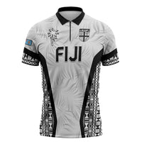 Custom Fiji 2026 Rugby Zipper Polo Shirt Fijian Tapa Pattern LT05 White - Polynesian Pride