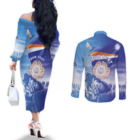 Personalised Marshall Islands Remembrance Day Couples Matching Off The Shoulder Long Sleeve Dress and Long Sleeve Button Shirt We Will Always Remember