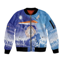 Personalised Marshall Islands Remembrance Day Sleeve Zip Bomber Jacket We Will Always Remember