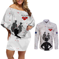 New Zealand ANZAC Day Couples Matching Off Shoulder Short Dress and Long Sleeve Button Shirt For The Nurse Lest We Forget LT05 White - Polynesian Pride