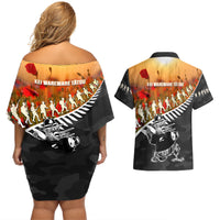 New Zealand ANZAC Rugby Couples Matching Off Shoulder Short Dress and Hawaiian Shirt Soldier Fern With Kiwi Bird LT05 - Polynesian Pride