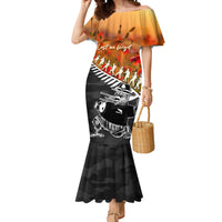 New Zealand ANZAC Rugby Mermaid Dress Soldier Fern With Kiwi Bird LT05 Women Black - Polynesian Pride