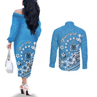 Personalised Penrhyn Gospel Day Couples Matching Off The Shoulder Long Sleeve Dress and Long Sleeve Button Shirt Cook Islands Tribal Pattern