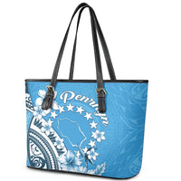 Penrhyn Gospel Day Leather Tote Bag Cook Islands Tribal Pattern