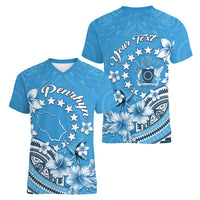 Personalised Penrhyn Gospel Day Women V-Neck T-Shirt Cook Islands Tribal Pattern