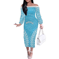 Custom Cook Islands Mauke Family Matching Off The Shoulder Long Sleeve Dress and Hawaiian Shirt Polynesian Tribal Tattoo