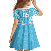 Custom Cook Islands Mauke Kid Short Sleeve Dress Polynesian Tribal Tattoo