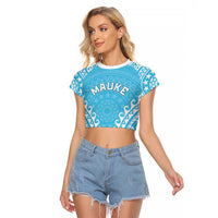 Custom Cook Islands Mauke Raglan Cropped T Shirt Polynesian Tribal Tattoo
