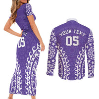 Custom Cook Islands Rarotonga Couples Matching Short Sleeve Bodycon Dress and Long Sleeve Button Shirt Polynesian Tribal Tattoo