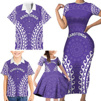 Custom Cook Islands Rarotonga Family Matching Short Sleeve Bodycon Dress and Hawaiian Shirt Polynesian Tribal Tattoo