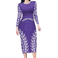 Custom Cook Islands Rarotonga Long Sleeve Bodycon Dress Polynesian Tribal Tattoo