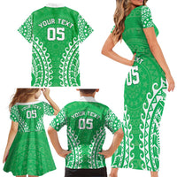 Custom Cook Islands Mitiaro Family Matching Short Sleeve Bodycon Dress and Hawaiian Shirt Polynesian Tribal Tattoo