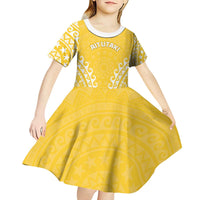 Custom Cook Islands Aitutaki Kid Short Sleeve Dress Polynesian Tribal Tattoo