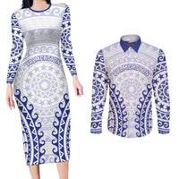 Custom Cook Islands Palmerston Couples Matching Long Sleeve Bodycon Dress and Long Sleeve Button Shirt Polynesian Tribal Tattoo
