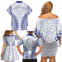 Custom Cook Islands Palmerston Family Matching Off Shoulder Short Dress and Hawaiian Shirt Polynesian Tribal Tattoo