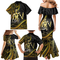 Filipinos Lapu Lapu Hero Family Matching Mermaid Dress and Hawaiian Shirt Gold Polynesian Tribal Tattoo