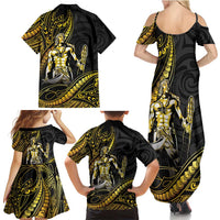 Filipinos Lapu Lapu Hero Family Matching Summer Maxi Dress and Hawaiian Shirt Gold Polynesian Tribal Tattoo