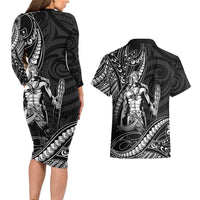 Filipinos Lapu Lapu Hero Couples Matching Long Sleeve Bodycon Dress and Hawaiian Shirt Black Polynesian Tribal Tattoo