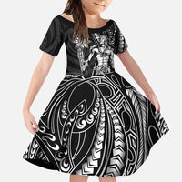 Filipinos Lapu Lapu Hero Family Matching Off The Shoulder Long Sleeve Dress and Hawaiian Shirt Black Polynesian Tribal Tattoo